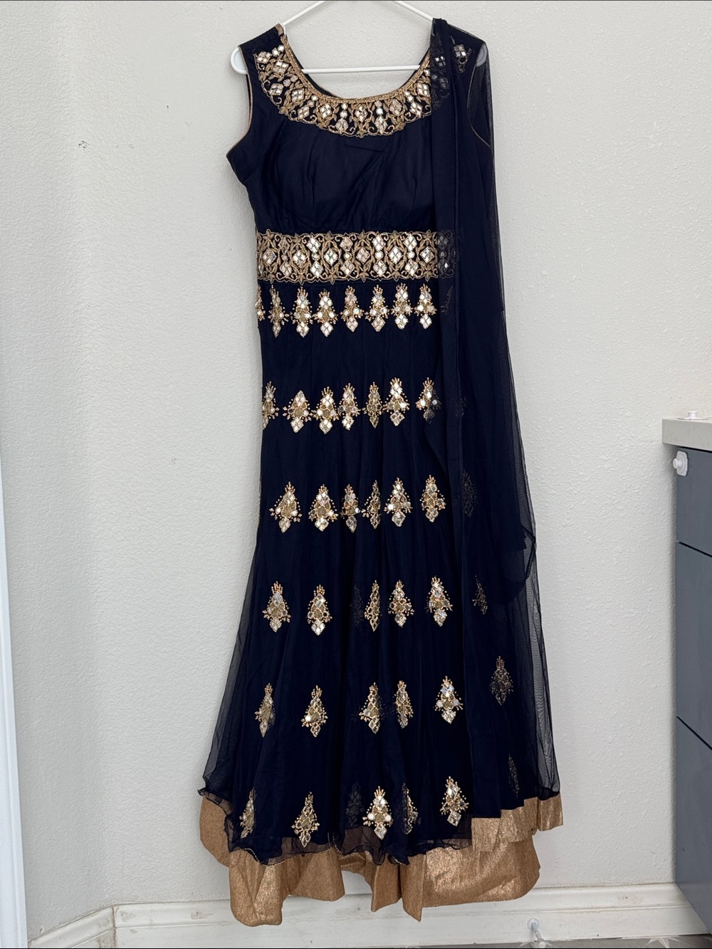 Elegant Navy & Gold Anarkali (medium to large)